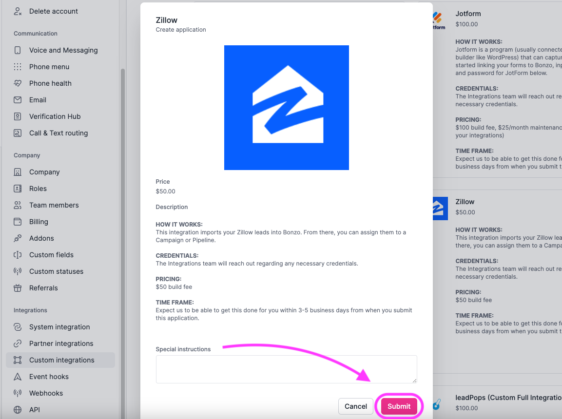 Submit Integration